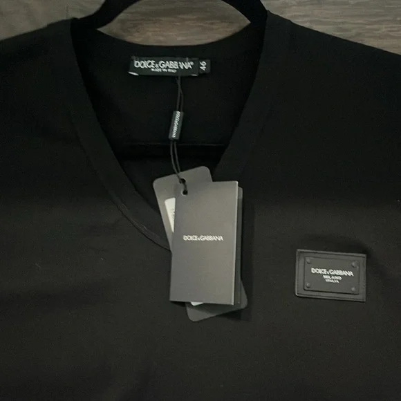 Dolce & Gabbana Essentials Logo V-neck Men's T-Shirt - Black - Picture 2 of 5